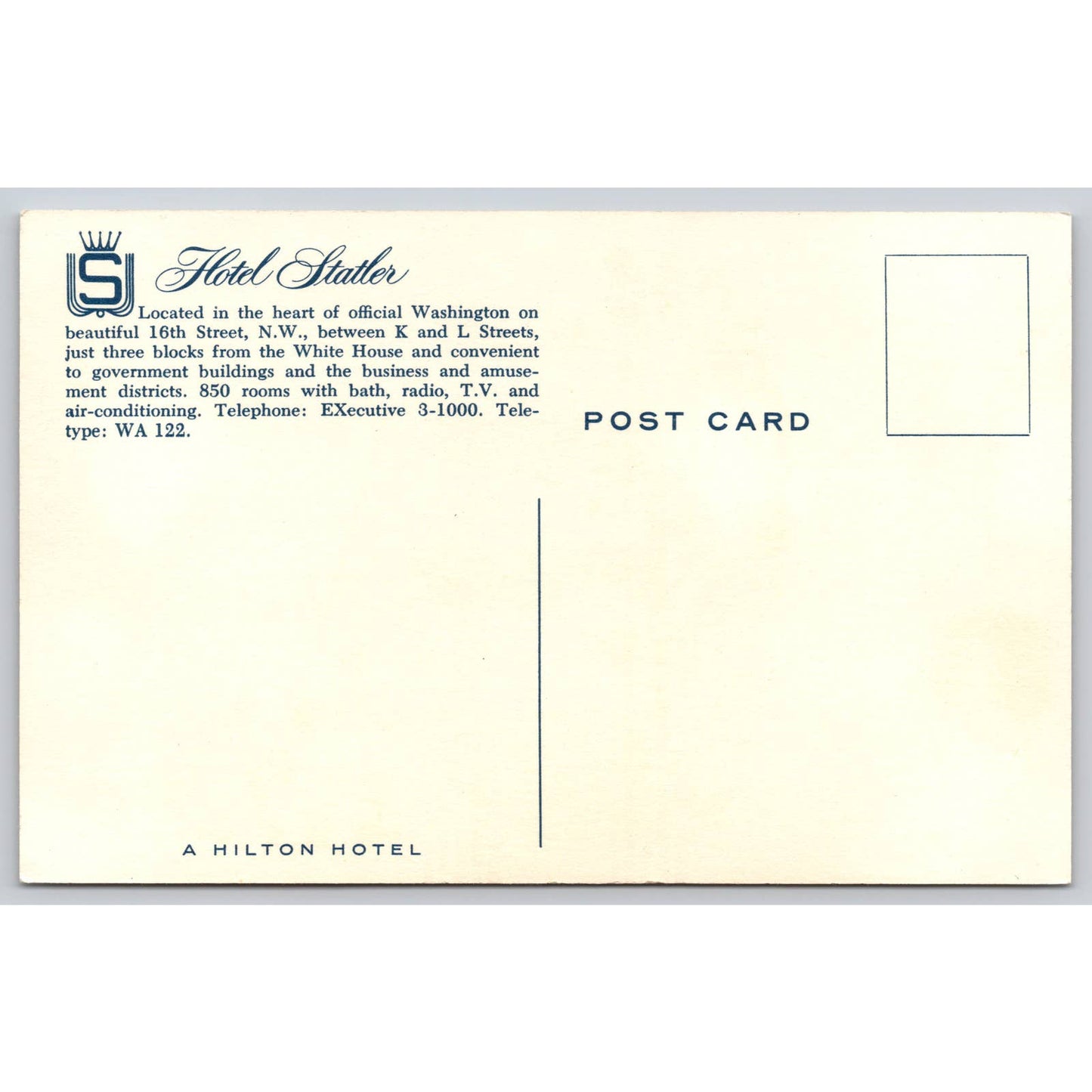 Postcard Washington D.C. Hotel Statler