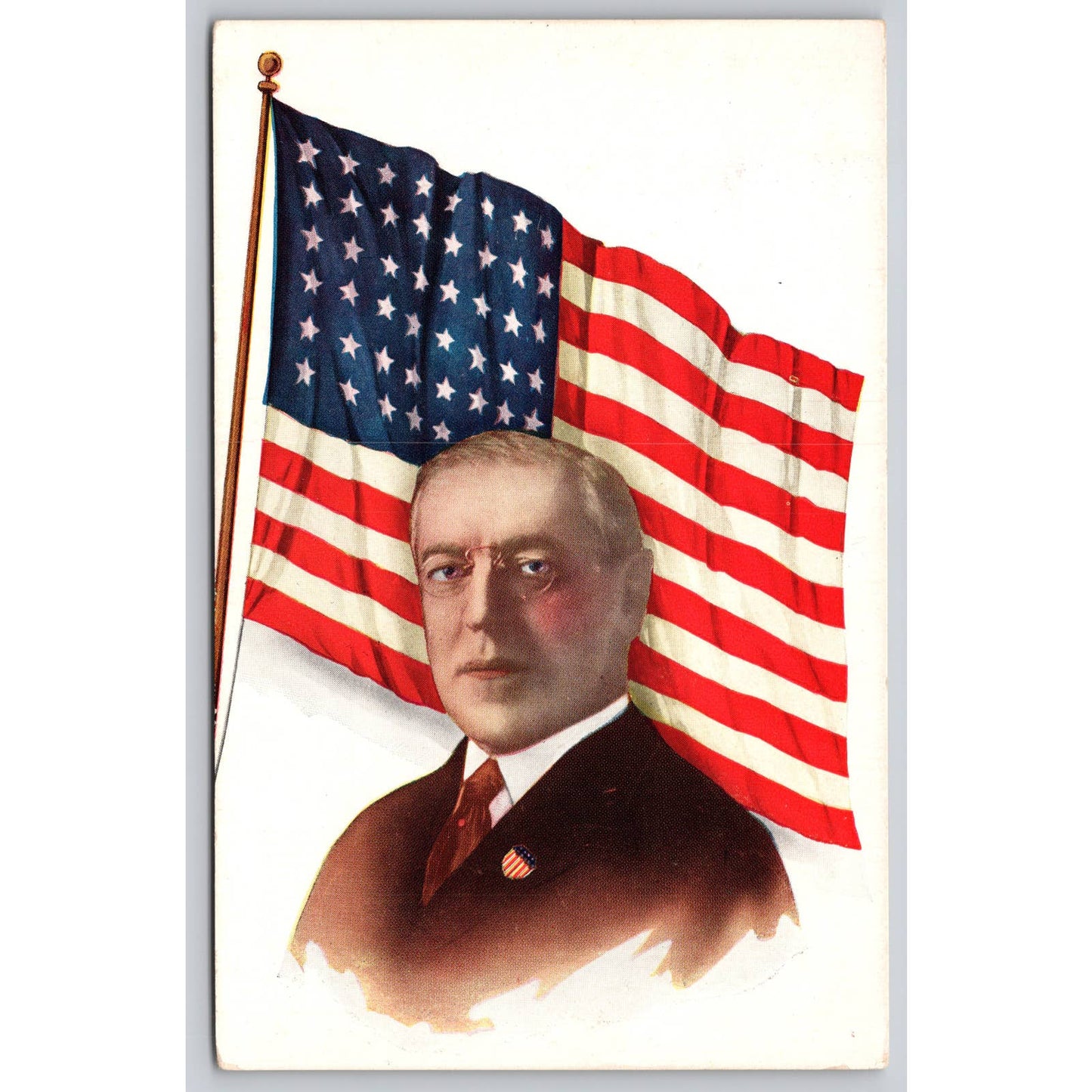 Postcard Woodrow Wilson With American Flag